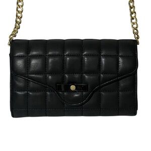 Mossimo Black Quilted Crossbody Bag Gold Chain Small Purse Wallet